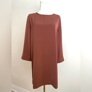 Oak & Fort Dress Rust Brown Mauve Maroon Midi Spring Tunic Long Sleeve Shift